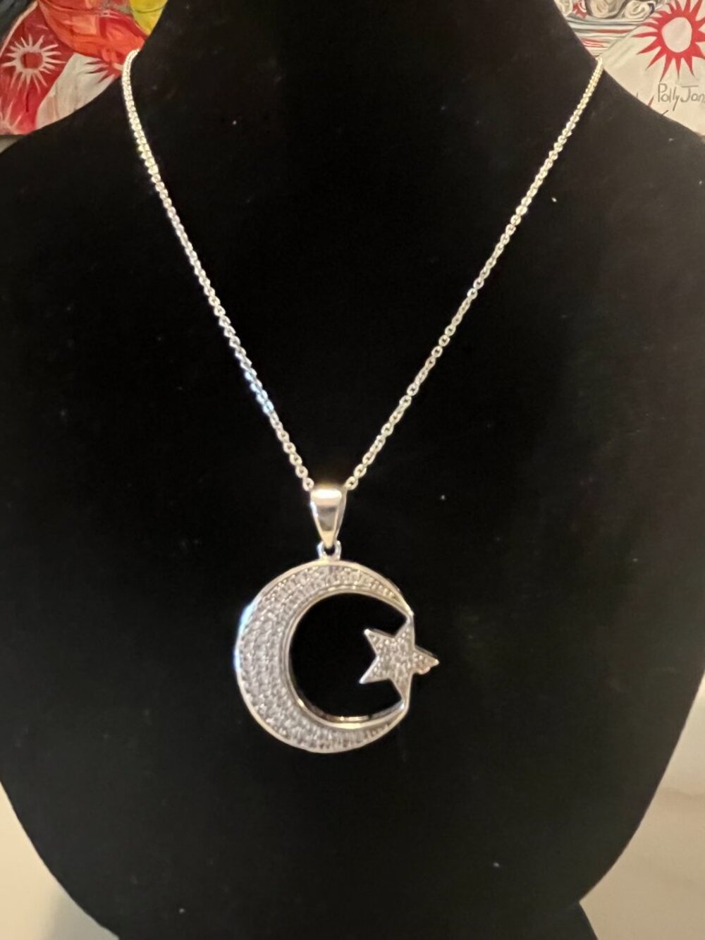 Sterling Silver Crescent Moon & Star Necklace + Box - Picture 7 of 8